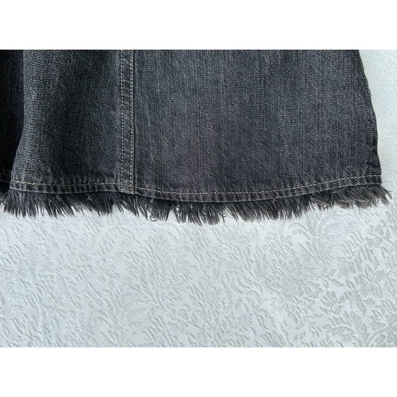 Vintage Y2K Black Denim Fluted Skirt Fringe ShabbyChic Retro StreetStyle Modest - Picture 7 of 10